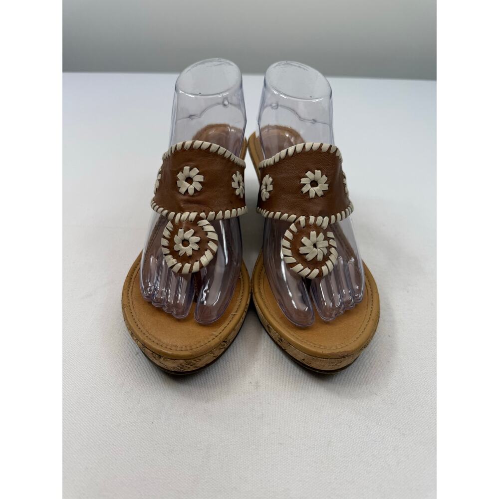 Jack Rogers Brown Leather Cork Wedge Thong Sandals‎ Size 10 Slides Resort Cruise